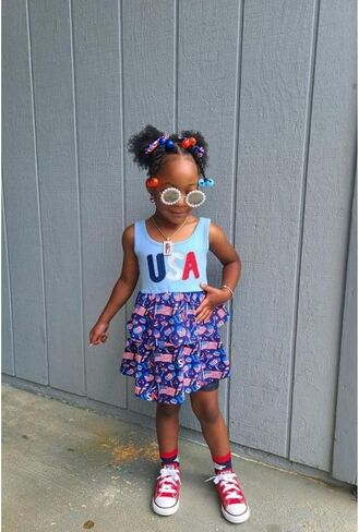 Unique Baby Flag Print Girls 4th of July Outfits for Girls Patriotic Dresses in Saudi Arabia