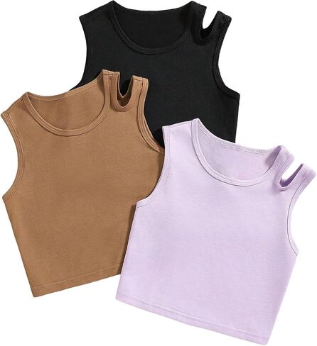 Milumia Girl's 3 Pack Tank Top Set Cut Out Crewneck Oblessed Tops Basic in Saudi Arabia