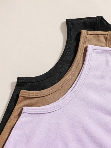 Milumia Girl's 3 Pack Tank Top Set Cut Out Crewneck Oblessed Tops Basic in Saudi Arabia