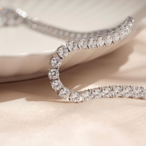 14K الذهب مطلي الصلبة 925 Sterling الفضة التنس قلادة | قلادة كلاسيكية للنساء والرجال | 3mm-5mm Round Round Zirconia CZ CZ محاكاة الماس in Kuwait
