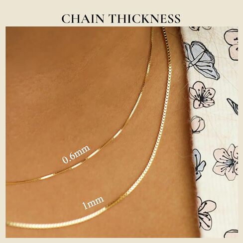 Everyday Elegance Solid 14K White, Yellow or Rose Gold Box Link Chain Necklace for Women Square Box Design| Spring Ring Clasp | 0.6mm or 1.0mm Thickness | 14 16 18 20 22 Inch Lengths With Gift Box in Saudi Arabia
