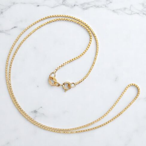 Everyday Elegance Solid 14K White, Yellow or Rose Gold Box Link Chain Necklace for Women Square Box Design| Spring Ring Clasp | 0.6mm or 1.0mm Thickness | 14 16 18 20 22 Inch Lengths With Gift Box in Saudi Arabia