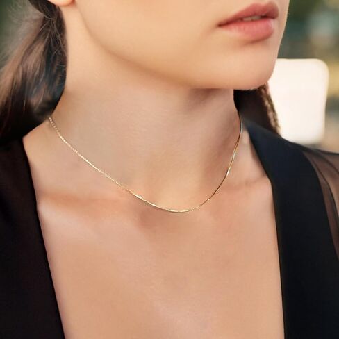 Everyday Elegance Solid 14K White, Yellow or Rose Gold Box Link Chain Necklace for Women Square Box Design| Spring Ring Clasp | 0.6mm or 1.0mm Thickness | 14 16 18 20 22 Inch Lengths With Gift Box in Saudi Arabia