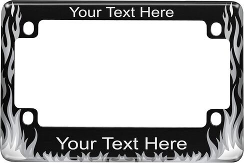 Motorcycle Personalized Flames Design with Custom Text - Anodized Aluminum Laser Etched Standard Size License Plate Frame - Black in Saudi Arabia