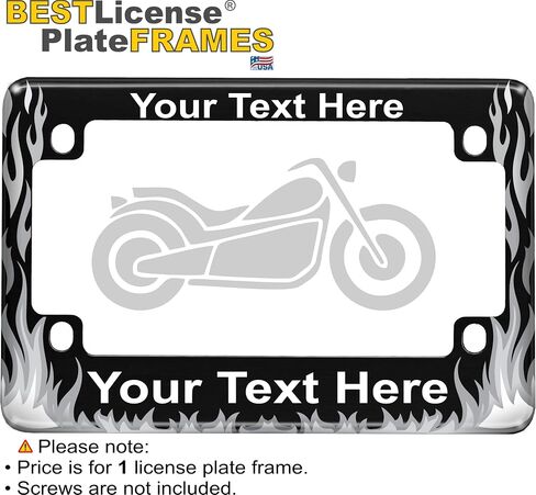 Motorcycle Personalized Flames Design with Custom Text - Anodized Aluminum Laser Etched Standard Size License Plate Frame - Black in Saudi Arabia