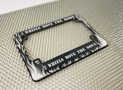 Motorcycle Personalized Flames Design with Custom Text - Anodized Aluminum Laser Etched Standard Size License Plate Frame - Black in Saudi Arabia