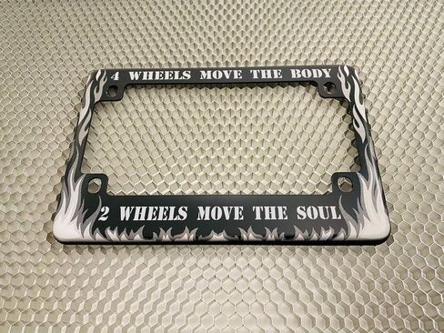 Motorcycle Personalized Flames Design with Custom Text - Anodized Aluminum Laser Etched Standard Size License Plate Frame - Black in Saudi Arabia