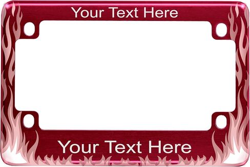 Motorcycle Personalized Flames Design with Custom Text - Anodized Aluminum Laser Etched Standard Size License Plate Frame - Black in Saudi Arabia