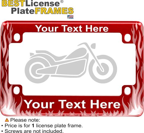 Motorcycle Personalized Flames Design with Custom Text - Anodized Aluminum Laser Etched Standard Size License Plate Frame - Black in Saudi Arabia