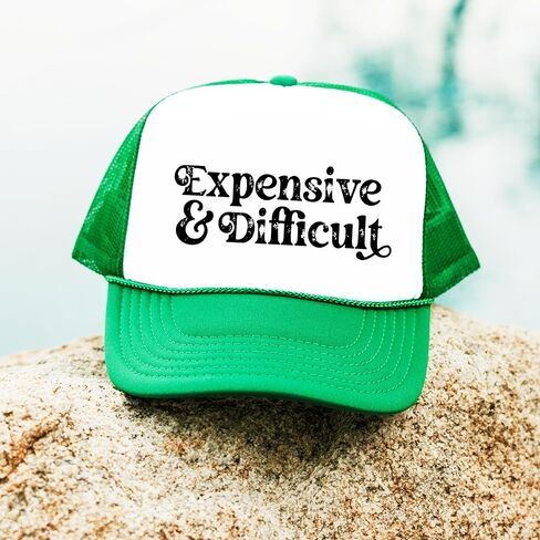 Expensive and Difficult Humorous Trucker Hat Adult Foam Front Classic 5 Panel Mesh Snapback in Saudi Arabia