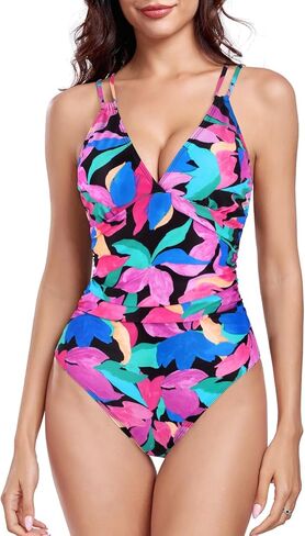 Ocean Blues Women's V-Neck One Piece Swimsuit Tummy Control One Piece Bathing Suit in Kuwait