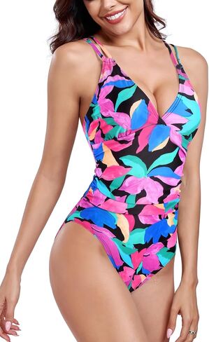 Ocean Blues Women's V-Neck One Piece Swimsuit Tummy Control One Piece Bathing Suit in Kuwait