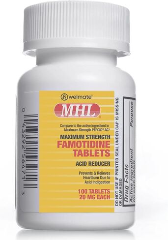 WELMATE - Famotidine Acid Reducer, 20mg - Maximum Strength - Heartburn Relief - Acid Indigestion - Stomach Relief - Works in 15 Minutes, 12 Hour Relief - Generic Medication - Value Size - 300 Tablets in Kuwait