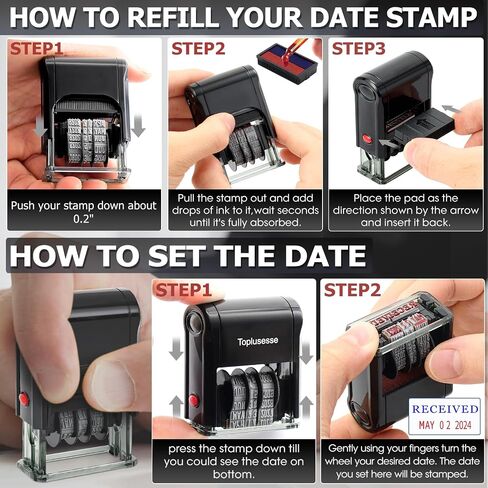 Received Stamp Self Inking Date Stamp Office Rubber Received Stamp with Date Office Stamps for Business 12-Year Band Green Ink … in Saudi Arabia