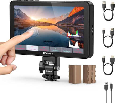 NEEWER F700 7" Camera Field Monitor, 2000nit HD 1920x1080 IPS Touch Screen with 3D LUT, 4K HDMI Loop in/Out with Peak Focus DSLR Video Assist HDR Waveform, Cold Shoe Mount, 5200mAh Battery & Cable in Kuwait
