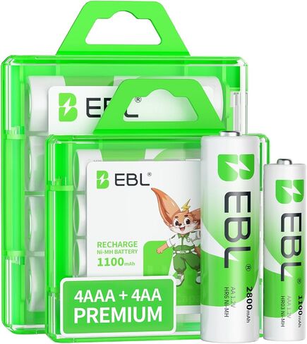 EBL AA Rechargeable Batteries 2800mAh (4 Pack) and AAA Rechargeable Batteries 1100mAh (4 Pack), 1.2V Ni-Mh Batteries Combo in Kuwait