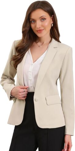 Allegra K Blazers for Women Business Casual Long Sleeve One Button Pockets Suit Jackets Work Office Blazer with Shoulder Pads in Saudi Arabia
