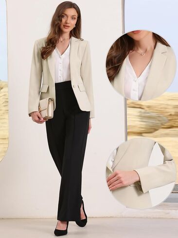 Allegra K Blazers for Women Business Casual Long Sleeve One Button Pockets Suit Jackets Work Office Blazer with Shoulder Pads in Saudi Arabia
