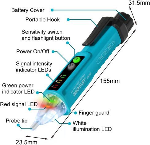 allsun Non Contact Voltage Tester Pen,12V/48V-1000V Dual Range,Electrical Tester,Wire Breakpoint Finder,Buzzer Alarm,Contactless Live Wire Inductive Detector LED Flashlight,Illumination,Blue(GK28) in Kuwait