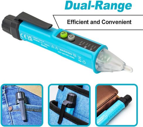allsun Non Contact Voltage Tester Pen,12V/48V-1000V Dual Range,Electrical Tester,Wire Breakpoint Finder,Buzzer Alarm,Contactless Live Wire Inductive Detector LED Flashlight,Illumination,Blue(GK28) in Kuwait