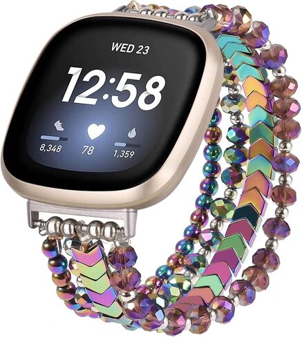 سوار MOFREE متوافق مع Fitbit Versa 3/Versa 4 Bands/Fitbit Sense/Sense 2 للنساء، بديل حزام الخرز المطاطي المصنوع يدويًا لـ Fitbit Versa 4/Versa 3/Sense 2/Sense باللون الأسود in Kuwait