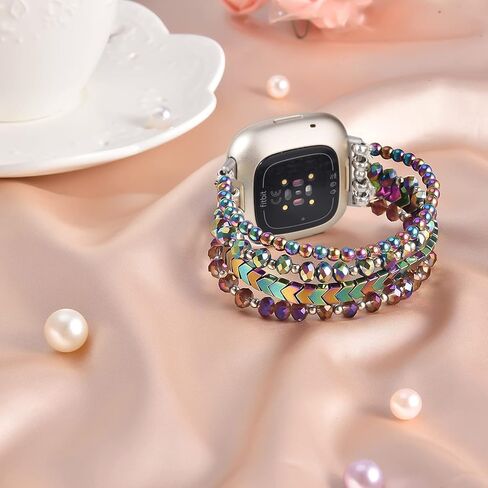 سوار MOFREE متوافق مع Fitbit Versa 3/Versa 4 Bands/Fitbit Sense/Sense 2 للنساء، بديل حزام الخرز المطاطي المصنوع يدويًا لـ Fitbit Versa 4/Versa 3/Sense 2/Sense باللون الأسود in Kuwait