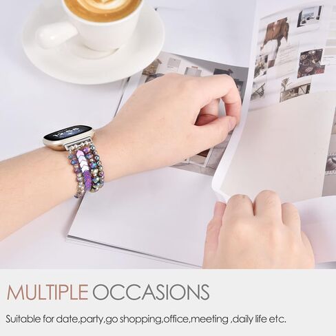 سوار MOFREE متوافق مع Fitbit Versa 3/Versa 4 Bands/Fitbit Sense/Sense 2 للنساء، بديل حزام الخرز المطاطي المصنوع يدويًا لـ Fitbit Versa 4/Versa 3/Sense 2/Sense باللون الأسود in Kuwait