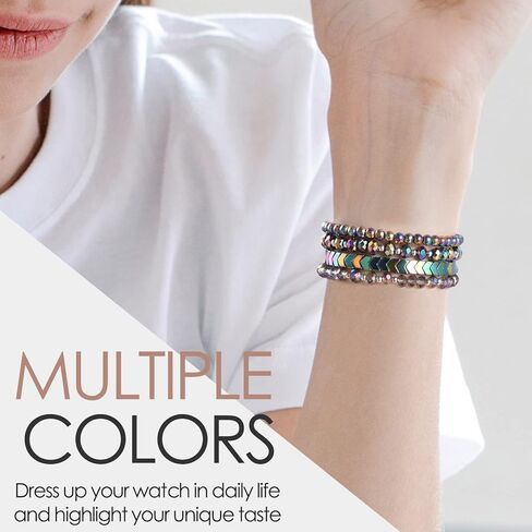 سوار MOFREE متوافق مع Fitbit Versa 3/Versa 4 Bands/Fitbit Sense/Sense 2 للنساء، بديل حزام الخرز المطاطي المصنوع يدويًا لـ Fitbit Versa 4/Versa 3/Sense 2/Sense باللون الأسود in Kuwait