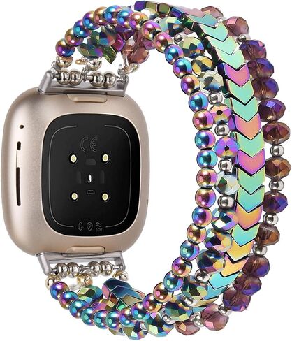 سوار MOFREE متوافق مع Fitbit Versa 3/Versa 4 Bands/Fitbit Sense/Sense 2 للنساء، بديل حزام الخرز المطاطي المصنوع يدويًا لـ Fitbit Versa 4/Versa 3/Sense 2/Sense باللون الأسود in Kuwait