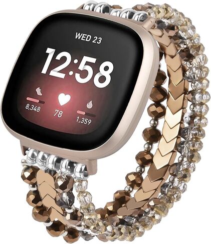 MOFREE Bracelet Compatible with Fitbit Versa 3/Versa 4 Bands/Fitbit Sense/Sense 2 Bands for Women, Handmade Fashion Elastic Beadeds Strap Replacement for Fitbit Versa 4/Versa 3/Sense 2/Sense Black in Saudi Arabia