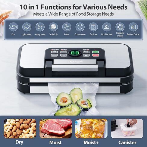 95Kpa Powerful Precision Pro Vacuum Sealer, with 10-in-1 Functions, Easy-Lock Handle, Double Heat Seal & Double Pump, Vacuum Sealer Machine for Food with Bags Storage, Built-in Cutter, Grey in Saudi Arabia