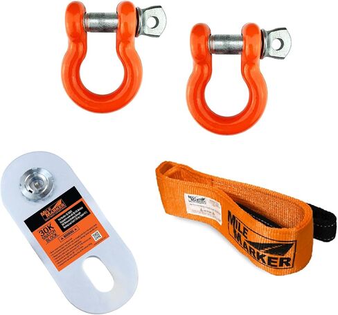 6' Recovery/Tree Strap with 30,000 lbs Capacity Heavy-Duty Snatch Block and Pair of 3/4" Powder Coated Shackles | for Secure Vehicle Recovery | Includes Decal in Saudi Arabia
