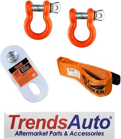 6' Recovery/Tree Strap with 30,000 lbs Capacity Heavy-Duty Snatch Block and Pair of 3/4" Powder Coated Shackles | for Secure Vehicle Recovery | Includes Decal in Saudi Arabia