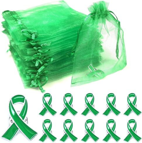 Teal Ribbon Pins with Organza Bags Ovarian Cervical Cancer Awareness Pin Sexual Assault Awareness Products in Kuwait