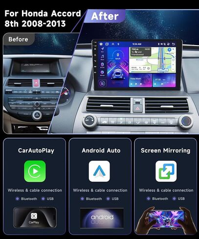 8Core 4G 64G Android 12 Car Stereo for Honda Accord 8th 2008-2013 Radio with 10.1inch 1280X720P QLED Touch Screen Wireless CarPlay Android Auto Bluetooth5.0 DSP/46EQ GPS FM/RDS WiFi AHD Backup Camera in Saudi Arabia