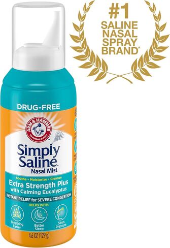Arm & Hammer Simply Saline Nasal Mist Extra Strength Plus with Calming Eucalyptus, for Severe Congestion Relief, 4.6 Oz in Saudi Arabia