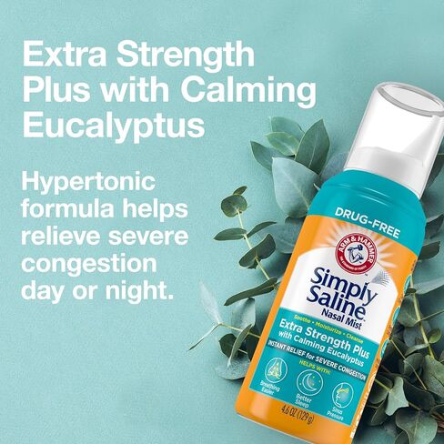 Arm & Hammer Simply Saline Nasal Mist Extra Strength Plus with Calming Eucalyptus, for Severe Congestion Relief, 4.6 Oz in Saudi Arabia