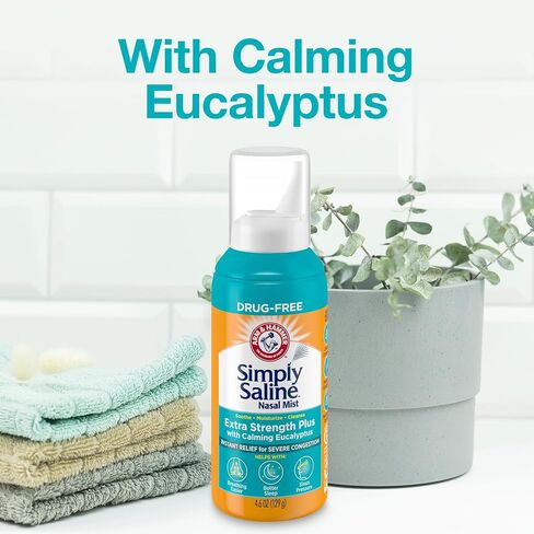 Arm & Hammer Simply Saline Nasal Mist Extra Strength Plus with Calming Eucalyptus, for Severe Congestion Relief, 4.6 Oz in Saudi Arabia