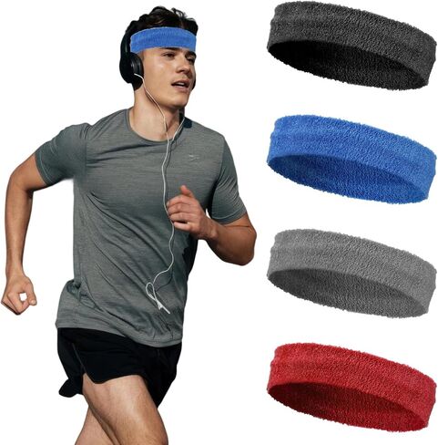 4pcs Sportsballs for Men & Women Terry Clothblands Band Wicking Orchingbled Beadbled Athletic Twish Cotton Cotton Teash for Tennis Running Basketing Out Outdoor in Kuwait