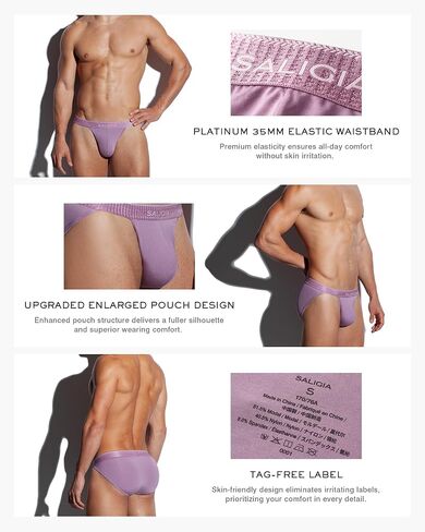 SALIGIA Men’s Bikini Briefs Underwear Sexy, Tag-Free & 60s Luminous Modal-Nylon Blend High-Cut Brief with No-Fly Pouch 3-Pack in Kuwait