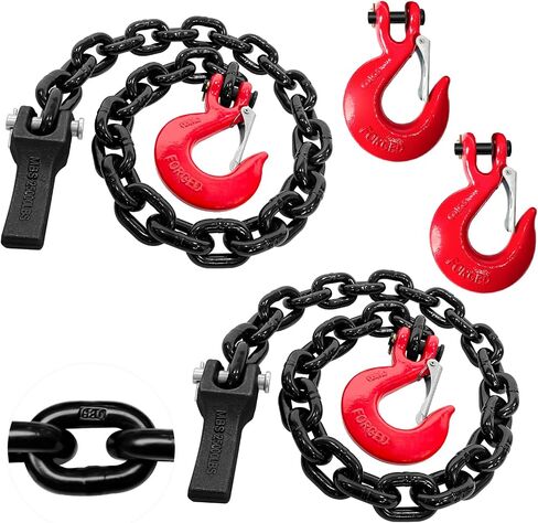 2-Pack Grade 80 Trailer Safety Chain 35 Inch with 3/8'' Clevis Snap Hook and Chain Retainer | Transport Chain WLL 25,000 lbs for Towing in Saudi Arabia