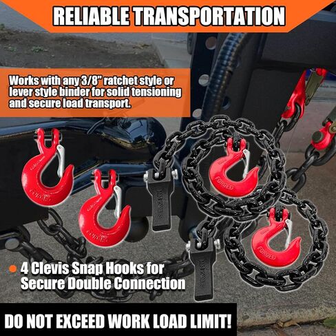 2-Pack Grade 80 Trailer Safety Chain 35 Inch with 3/8'' Clevis Snap Hook and Chain Retainer | Transport Chain WLL 25,000 lbs for Towing in Saudi Arabia