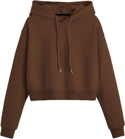 SHENHE Women's Casual Long Sleeve Drawstring Crop Hooded Sweatshirt Hoodie Tops Black L in Saudi Arabia