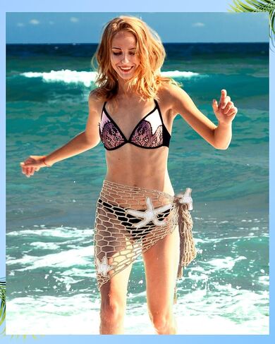 Women Crochet Cover up Skirt Hollow out Triangle Shawl Wrap Mermaid Sarong Fishnet Swimwear Starfish Beach Skirt in Saudi Arabia
