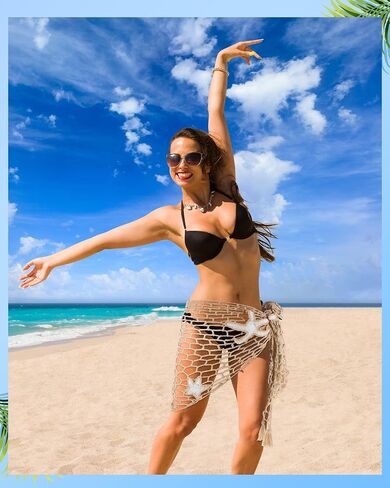 Women Crochet Cover up Skirt Hollow out Triangle Shawl Wrap Mermaid Sarong Fishnet Swimwear Starfish Beach Skirt in Saudi Arabia