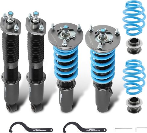maXpeedingrods Coilover for BMW E46 1998-2007, 24 Levels Damper Adjustable Coilovers Suspension Kit, Height Adjustable Shock Absorber Struts, Lowering Kit T6 Upgraded Coilovers, Blue in Kuwait