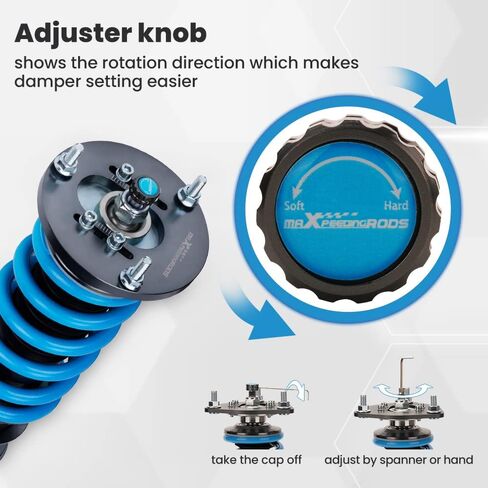 maXpeedingrods Coilover for BMW E46 1998-2007, 24 Levels Damper Adjustable Coilovers Suspension Kit, Height Adjustable Shock Absorber Struts, Lowering Kit T6 Upgraded Coilovers, Blue in Kuwait