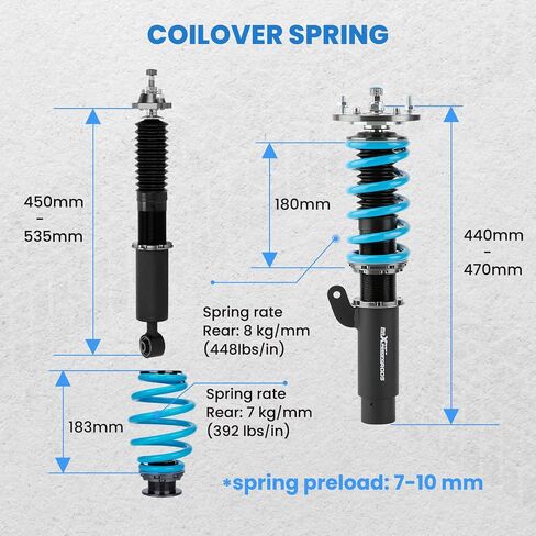 maXpeedingrods Coilover for BMW E46 1998-2007, 24 Levels Damper Adjustable Coilovers Suspension Kit, Height Adjustable Shock Absorber Struts, Lowering Kit T6 Upgraded Coilovers, Blue in Kuwait