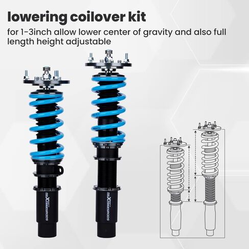 maXpeedingrods Coilover for BMW E46 1998-2007, 24 Levels Damper Adjustable Coilovers Suspension Kit, Height Adjustable Shock Absorber Struts, Lowering Kit T6 Upgraded Coilovers, Blue in Kuwait