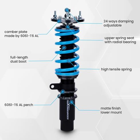 maXpeedingrods Coilover for BMW E46 1998-2007, 24 Levels Damper Adjustable Coilovers Suspension Kit, Height Adjustable Shock Absorber Struts, Lowering Kit T6 Upgraded Coilovers, Blue in Kuwait